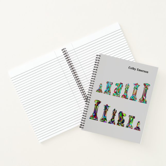 Game Players Rainbow Colour Chess Pieces on Grey Notebook (Inside)