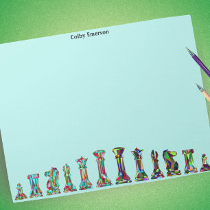 Game Players Rainbow Colour Chess Pieces Set Teal Notepad