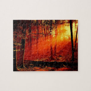 Game Puzzle-Sunset Forest Scene Jigsaw Puzzle