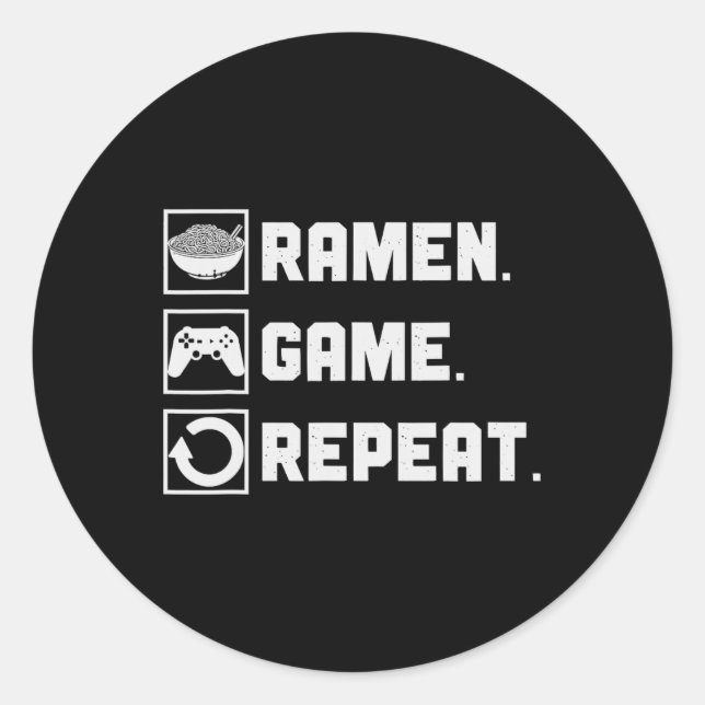 Game Repeat Noodle Video Games Console Gamer 1  Classic Round Sticker (Front)