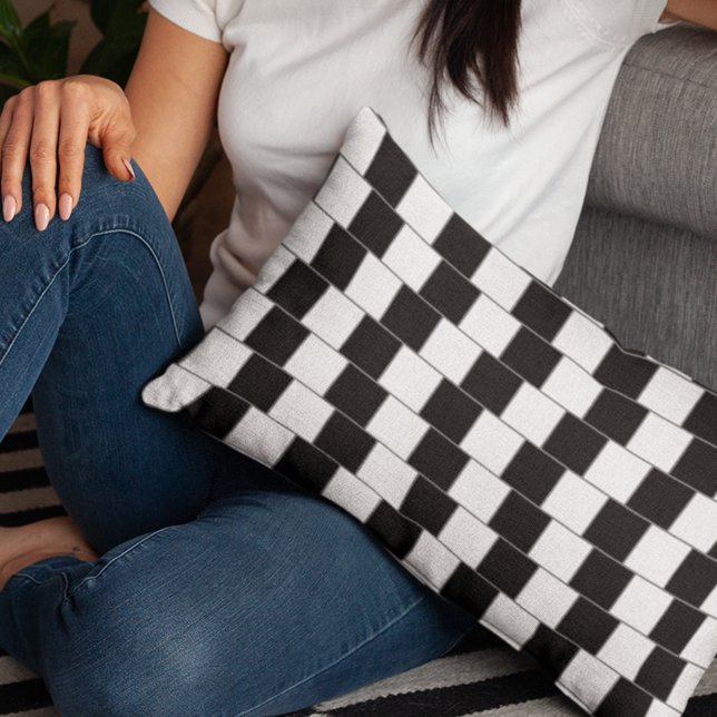 Game Room Chechered Pattern Black & White Illusion Lumbar Cushion (Creator Uploaded)