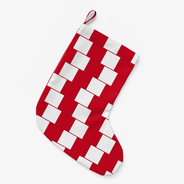Game Room Chechered Pattern Red & White Illusion Small Christmas Stocking (Front (Hanging))