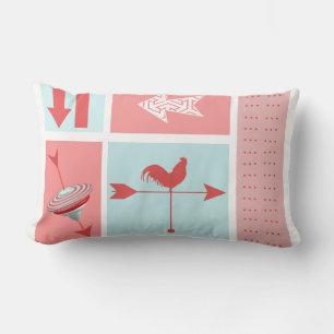 Game Room Mid-Century Aqua Red Rooster Colour Bloc Lumbar Cushion