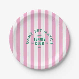 Game Set Match Après Tennis Club Pink Stripe Round Paper Plate