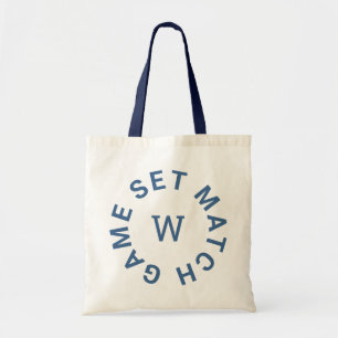 Game Set Match Blue Monogram Initial Tennis Tote Bag