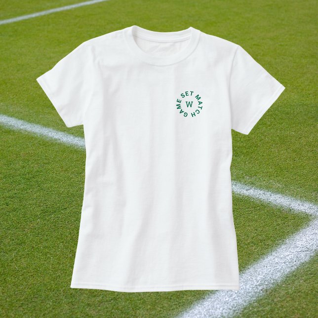 Game Set Match Green Monogram Womens Tennis Whites T-Shirt (Creator Uploaded)