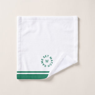Game Set Match Monogram Green Stripe Tennis Face Wash Cloth