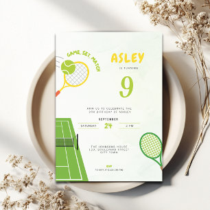 Game, Set, Match Tennis Party Trendy 9th Birthday Invitation