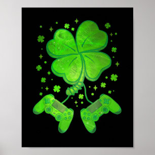 Game Shamrock St Patricks Day Gamer Boys Men  Poster