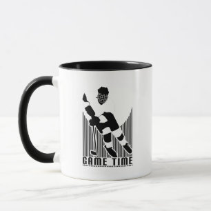 Game Time Hockey Player Black White Dynamic Sports Mug
