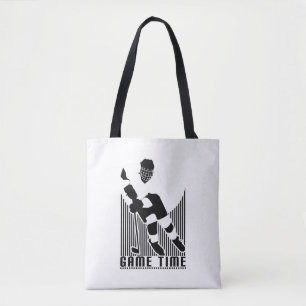 Game Time Hockey Player Black White Dynamic Sports Tote Bag
