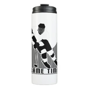 Game Time Hockey Player Black White Insulated Thermal Tumbler