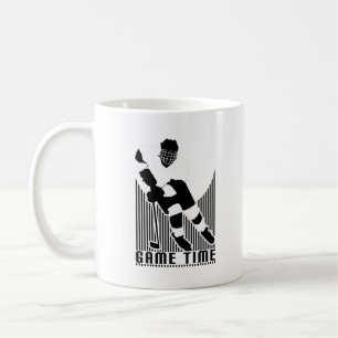 Game Time Hockey Player Black White Sports Coffee Mug