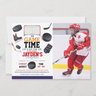 Game Time Ice Hockey Sports Photo Birthday  Invitation