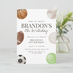 Game Time Sports Ball 8th Birthday Party for Boys  Invitation