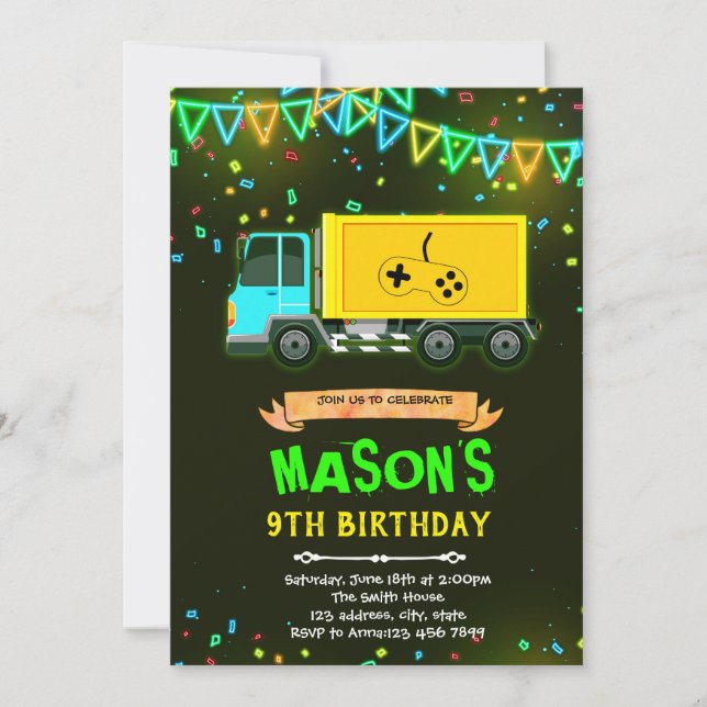 Game truck birthday invitation (Front)