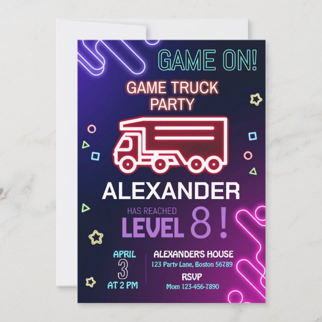 Game Truck Birthday Invitation Gaming Invitation (Front)