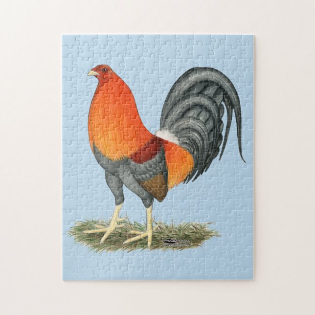 Gamecock Blue Red Rooster Jigsaw Puzzle (Vertical)