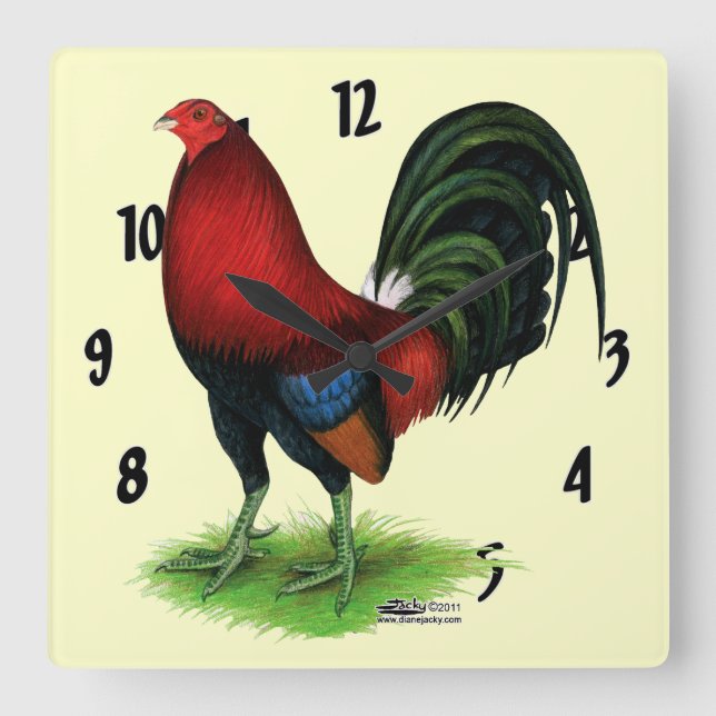 Gamecock:  Dark Red Square Wall Clock (Front)