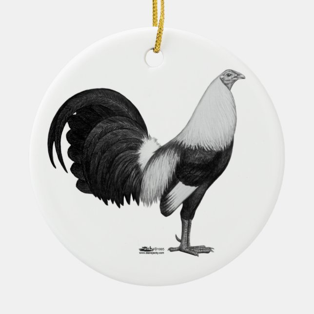 Gamecock Grey Duckwing Ceramic Tree Decoration (Front)