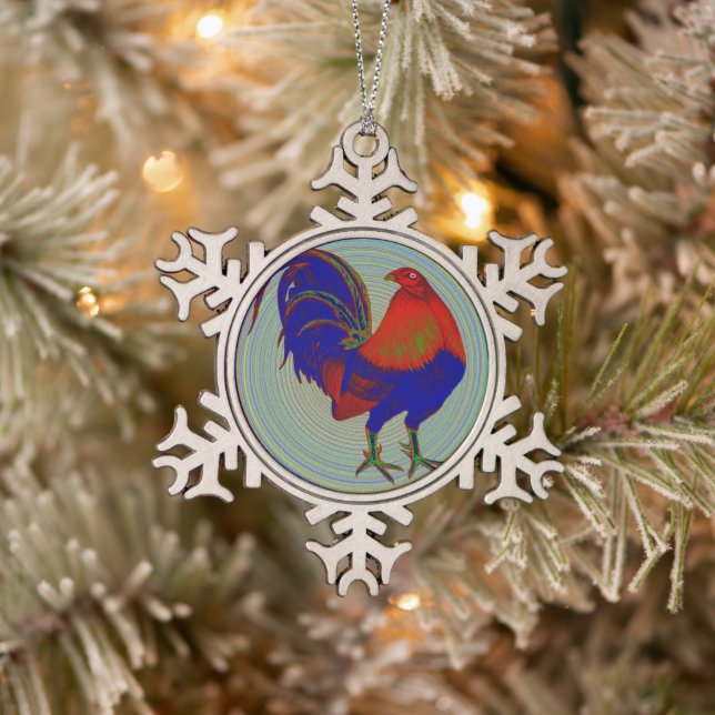 Gamecock:  Impressionist Rooster Snowflake Pewter Christmas Ornament (Tree)