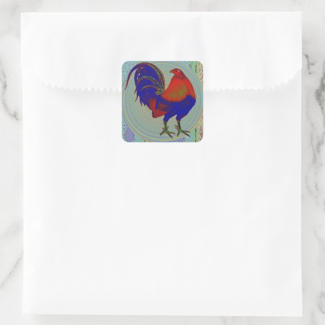 Gamecock:  Impressionist Rooster Square Sticker (Bag)