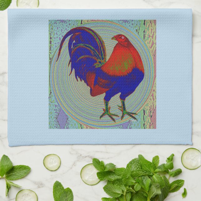 Gamecock:  Impressionist Rooster Tea Towel (Folded)