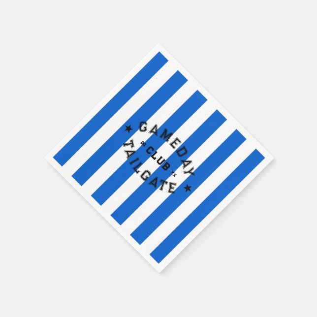 Gameday Tailgate Club Blue Stripe Custom Party Napkin (Corner)