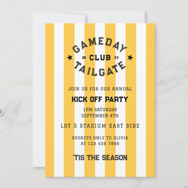 Gameday Tailgate Club Kick Off Party Yellow Team Invitation (Front)