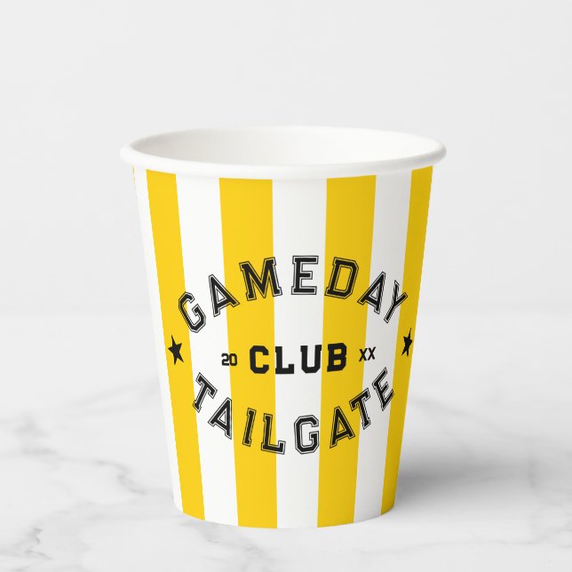 Gameday Tailgate Club Yellow Stripe Custom Party Paper Cups (Front)