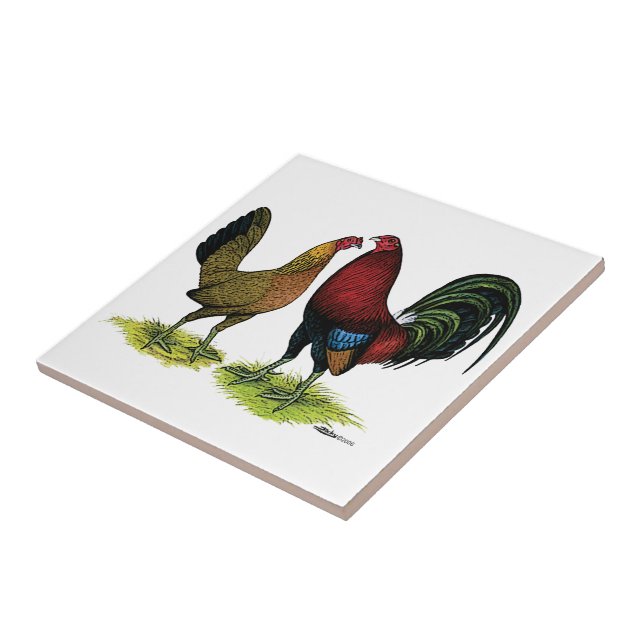 Gamefowl Pair Ceramic Tile (Side)
