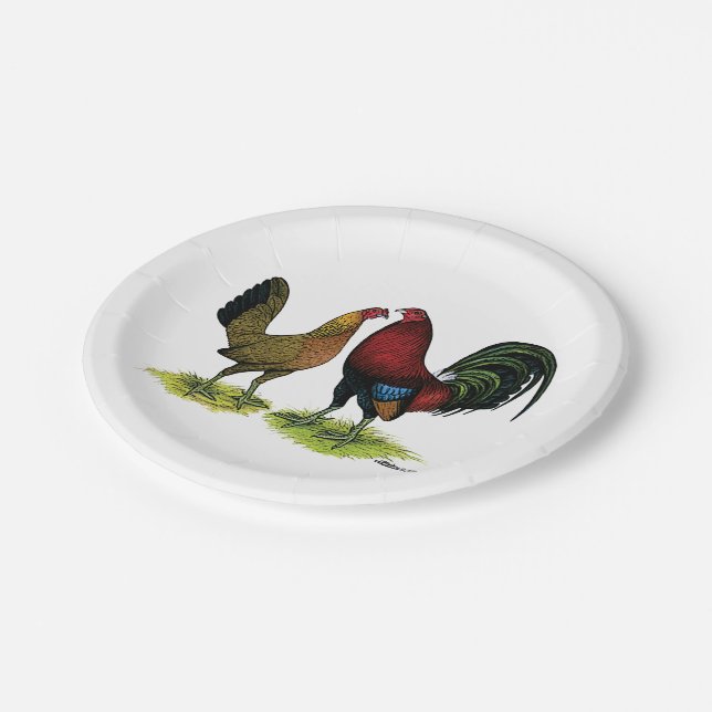 Gamefowl Pair Paper Plate (Angled)