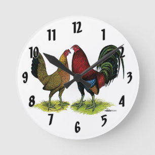 Gamefowl Pair Round Clock