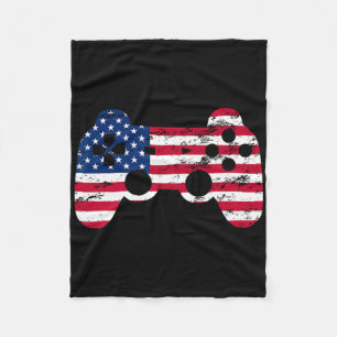 Gamer 4th Of July American Flag Video Game Boys Ki Fleece Blanket