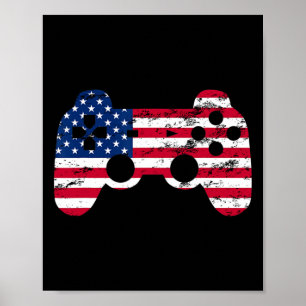 Gamer 4th Of July American Flag Video Game Boys Ki Poster
