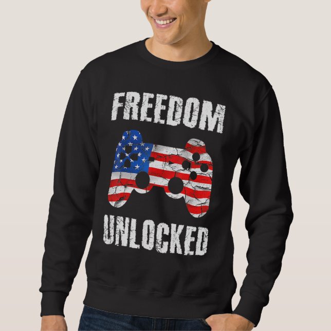 Gamer 4th Of July Freedom Unlocked Video Games Boy Sweatshirt (Front)