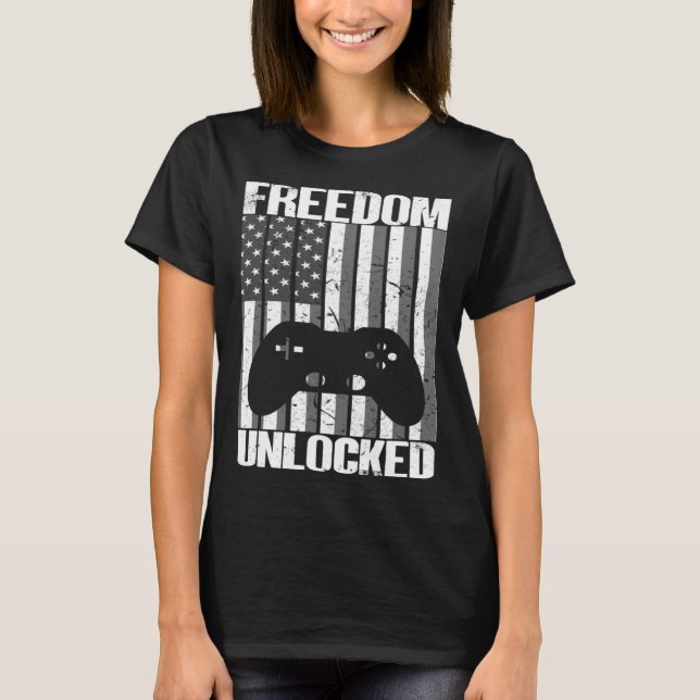Gamer 4th Of July Freedom Unlocked Video Games Boy T-Shirt (Front)