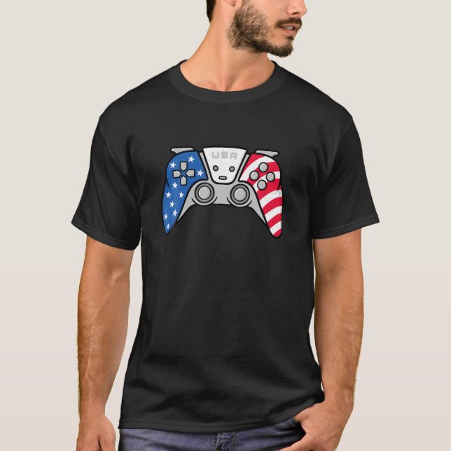 Gamer 4th Of July Gamepad Video Game USA American  T-Shirt (Front)