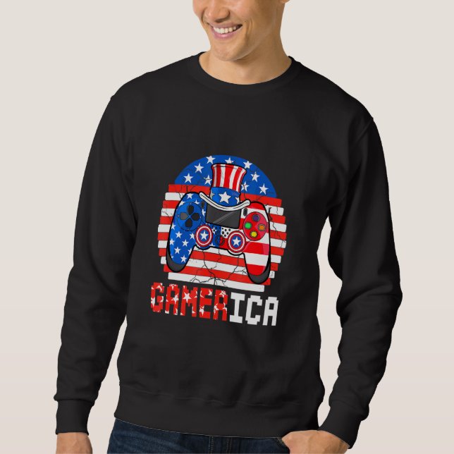 Gamer 4th Of July Kids Boys Men Controller Usa Fla Sweatshirt (Front)