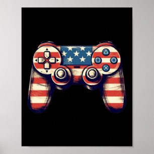 Gamer 4th Of July T Shirt Video Game Kids Boys Men Poster