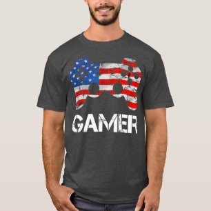 Gamer 4th Of July Vintage American Flag Video T-Shirt