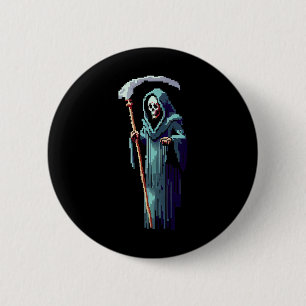 Gamer 8 Bit Pixel Art Video Game Grim Reaper Of De 6 Cm Round Badge