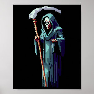 Gamer 8 Bit Pixel Art Video Game Grim Reaper Of De Poster