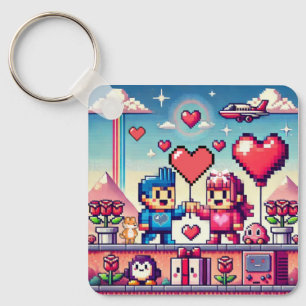 Gamer 8 bit Valentine's Day Key Ring