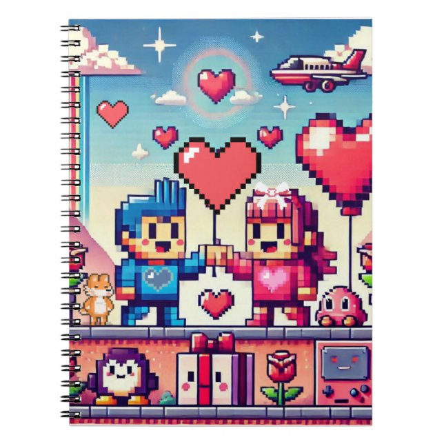 Gamer 8 bit Valentine's Day  Notebook (Front)
