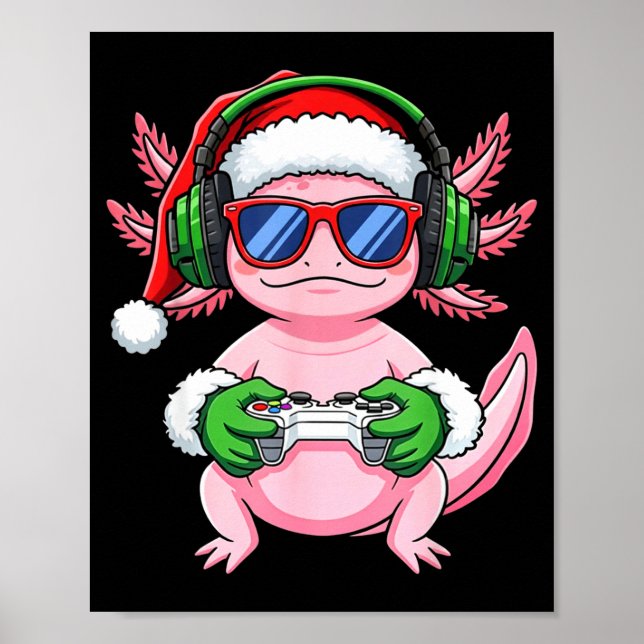 Gamer Axolotl Christmas Shirt Funny Video Game San Poster (Front)