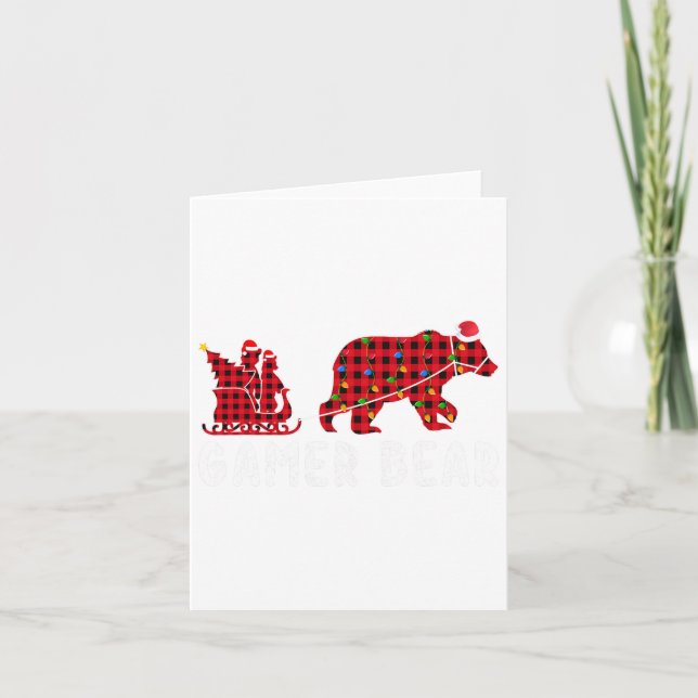 Gamer Bear Sleigh Christmas Family Matching Xmas P Card (Front)