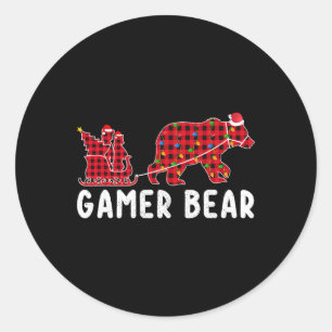 Gamer Bear Sleigh Christmas Family Matching Xmas P Classic Round Sticker