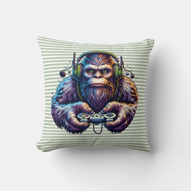 Gamer Bigfoot Pillow Fun Gaming den (Front)