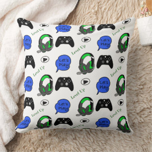 Gamer Boy Blue, Lime Green and Black Cushion